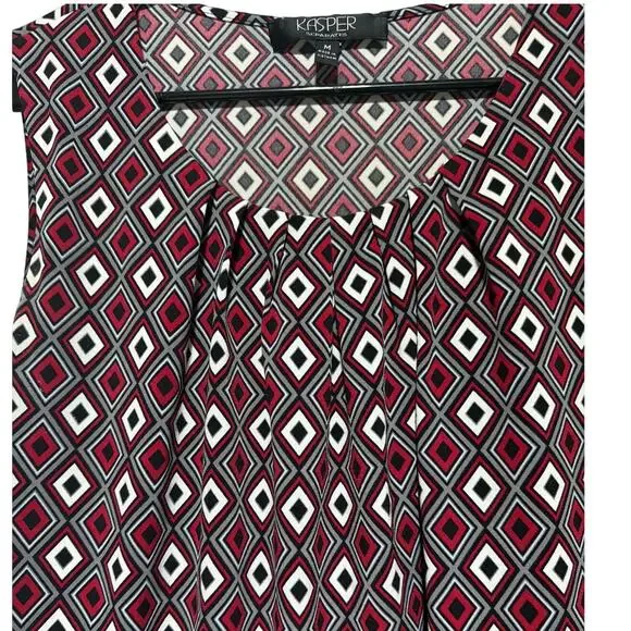 Kasper Women’s M Sleeveless Geometric Diamond Pleated Shell Blouse - Picture 3 of 6